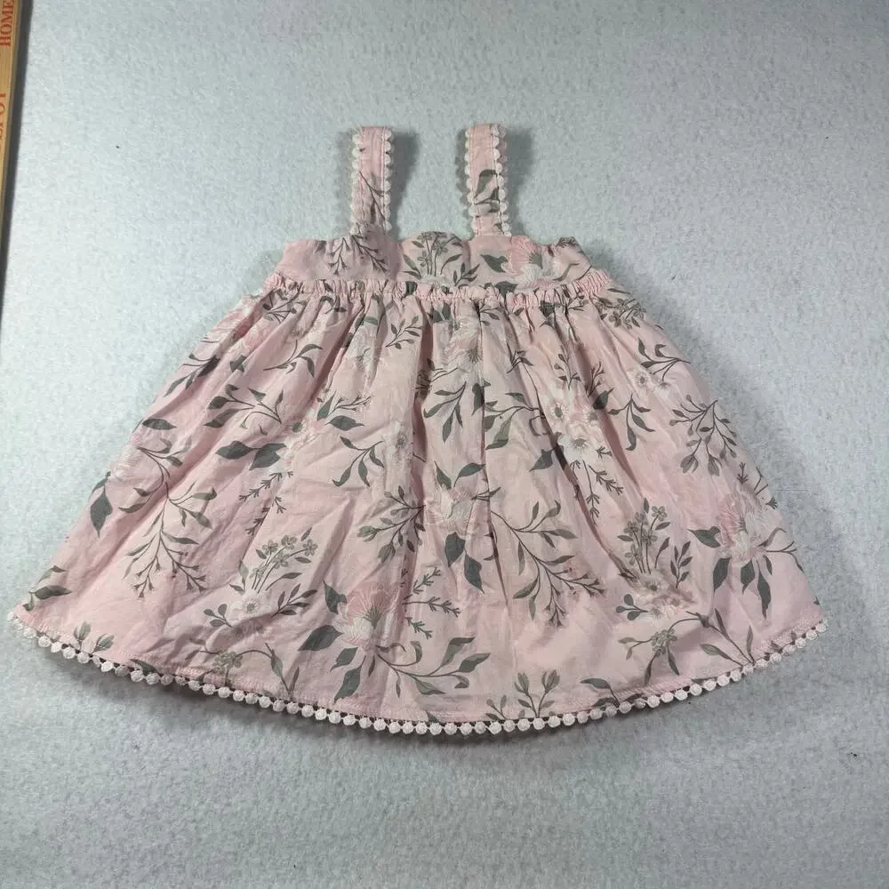 Joie Dress Baby Girl 18M Pink Floral Shoulder Tank Strap Dress Lace Trim
